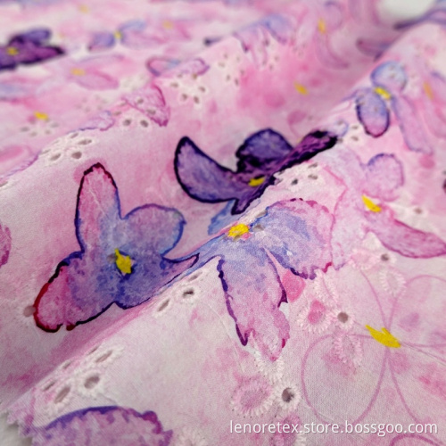 Woven Printed Cotton Poplin Cutwork Eyelet Embroidery Fabric